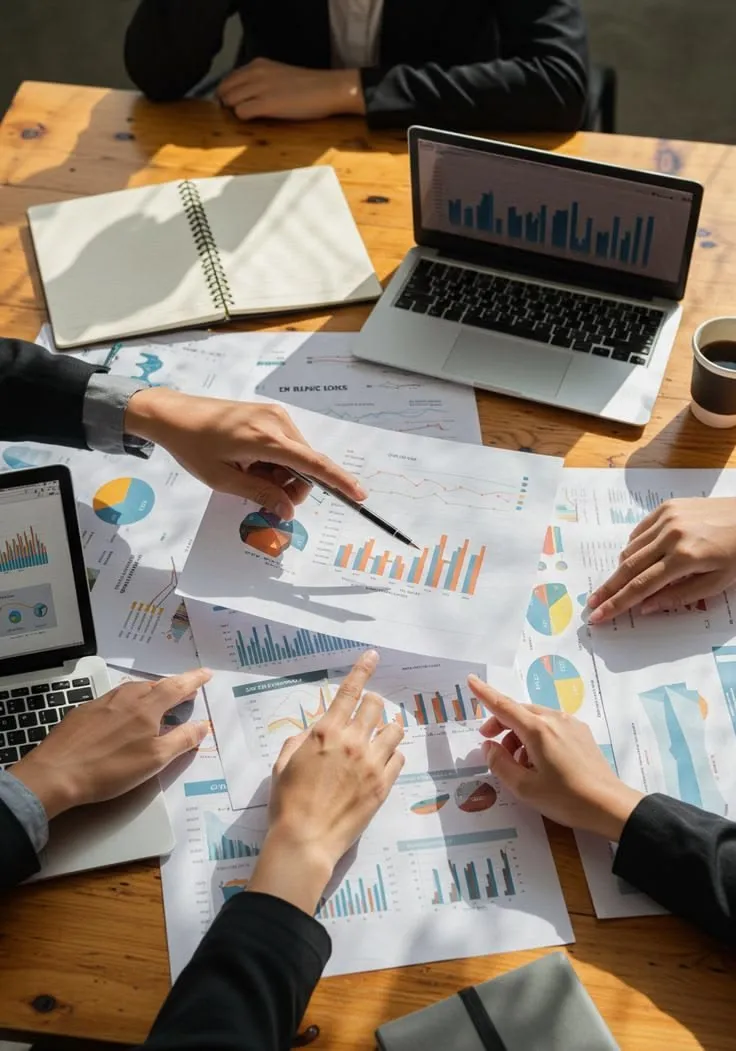 A team reviews charts and evidence while planning its next move.